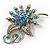 Light Blue Crystal Floral Brooch (Silver Tone) - view 7