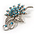 Light Blue Crystal Floral Brooch (Silver Tone) - view 4