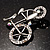 Rhodium Plated Crystal Bicycle Brooch - view 7