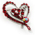 Dark Red Crystal Heart Brooch In Rhodium Plating - 40mm L
