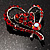Dark Red Crystal Heart Brooch In Rhodium Plating - 40mm L - view 2