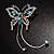Blue Crystal Butterfly With Dangling Tail Brooch - view 7