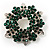 Emerald Green Crystal Wreath Brooch in Silver Tone - 50mm Diameter - view 8