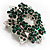 Emerald Green Crystal Wreath Brooch in Silver Tone - 50mm Diameter - view 7