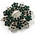 Emerald Green Crystal Wreath Brooch in Silver Tone - 50mm Diameter - view 2