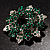 Emerald Green Crystal Wreath Brooch in Silver Tone - 50mm Diameter - view 4