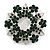 Emerald Green Crystal Wreath Brooch in Silver Tone - 50mm Diameter