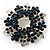 Navy Blue Crystal Wreath Brooch in Silver Tone - 50mm Diameter