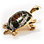 Small Enamel Crystal Turtle Brooch (Green&Brown) - view 7
