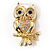 Gold Tone Crystal Owl Brooch - view 7