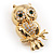 Gold Tone Crystal Owl Brooch - view 9