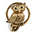 Vintage Crystal Owl Brooch (Antique Gold)