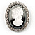 Silver Tone Crystal Glass Cameo Brooch (Black&White) - view 2
