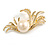 Gold Plated Delicate Faux Pearl Fashion Brooch - view 2