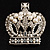 Oversized Statement Simulated Pearl And Crystal Crown Brooch - view 5