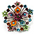 Multicoloured Glittering Diamante Floral Brooch (Silver Tone) - view 2