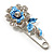 Silver Tone Crystal Rose Safety Pin Brooch (Blue) - view 2