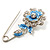 Silver Tone Crystal Rose Safety Pin Brooch (Blue) - view 8