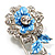 Silver Tone Crystal Rose Safety Pin Brooch (Blue) - view 6
