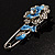 Silver Tone Crystal Rose Safety Pin Brooch (Blue) - view 7