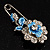 Silver Tone Crystal Rose Safety Pin Brooch (Blue) - view 3