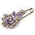 Silver Tone Crystal Rose Safety Pin Brooch (Purple) - view 4