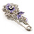 Silver Tone Crystal Rose Safety Pin Brooch (Purple) - view 7