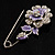 Silver Tone Crystal Rose Safety Pin Brooch (Purple) - view 6