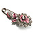 Silver Tone Crystal Rose Safety Pin Brooch (Pink) - view 8