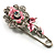 Silver Tone Crystal Rose Safety Pin Brooch (Pink)