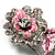 Silver Tone Crystal Rose Safety Pin Brooch (Pink) - view 4