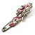 Silver Tone Crystal Rose Safety Pin Brooch (Pink) - view 9