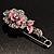 Silver Tone Crystal Rose Safety Pin Brooch (Pink) - view 2