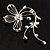 Red Flower And Butterfly Art Nouveau Brooch (Silver Tone) - view 9
