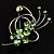 Green Crystal Flower And Butterfly Brooch (Silver Tone) - view 7