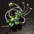 Green Crystal Flower And Butterfly Brooch (Silver Tone) - view 2