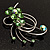 Green Crystal Flower And Butterfly Brooch (Silver Tone) - view 6