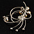 Green Crystal Flower And Butterfly Brooch (Silver Tone) - view 8