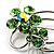 Green Crystal Flower And Butterfly Brooch (Silver Tone) - view 3