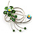 Green Crystal Flower And Butterfly Brooch (Silver Tone) - view 4