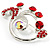 Fancy Red Crystal Brooch (Silver Tone) - view 5