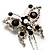 Jet Black Crystal Butterfly With Dangling Tail Brooch - view 2