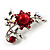 Faux Pearl Floral Brooch (Hot Red) - view 2