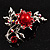 Faux Pearl Floral Brooch (Hot Red) - view 4