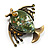Vintage Crystal Fish Brooch (Antique Gold&Olive) - view 2