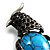 Gigantic Turquoise Stone & Black Crystal Bird Brooch (Antique Silver) - view 4