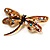 Jumbo Sequin Dragonfly Brooch (Gold Tone & Amber Coloured) - view 5
