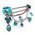 Blue Floral Charm Safety Pin Brooch (Flower, Butterfly&Ladybird)