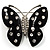 Large Black Resin Butterfly Brooch (Silver Tone)