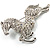 Clear Crystal Galloping Horse Brooch (Silver Tone) - view 3